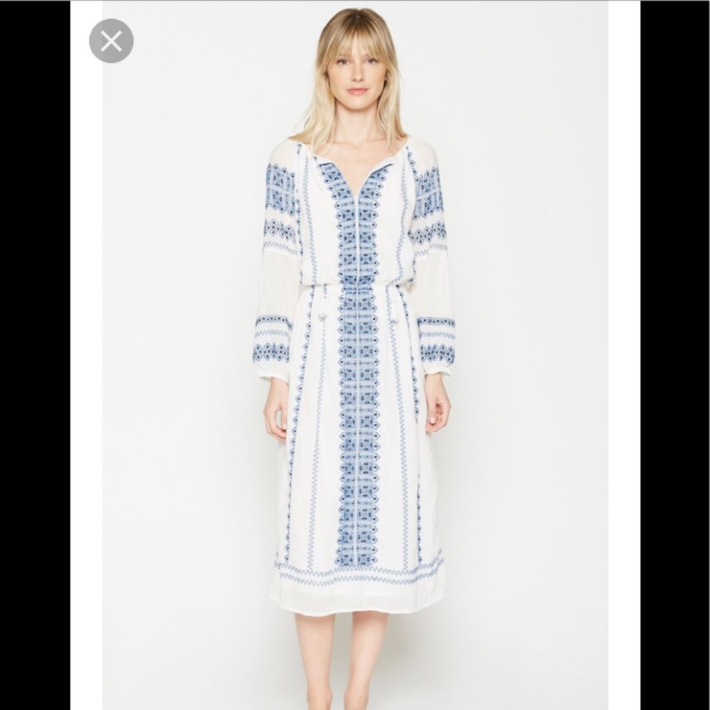Joie Aliz Embroidered White Peasant Midi Dress